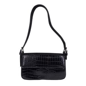 COTTON ON WOMEN'S BLACK CROCODILE EMBOSSED SHOULDER BAG 9X5X1 WITH 9" DROP